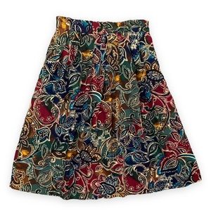 4/$20 Vintage 1980s Rainbow Boho Floral Paisley Pleated A Line Mini Skirt